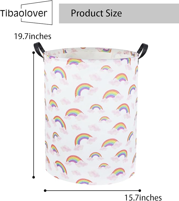 Rainbow Pink Laundry Basket Baby Girls Laundry Hamper Kids Toy Storage Basket Organizer Bins for Girls Room Decor Rainbow Gift Basket Nursery Hamper for Bedroom Bathroom (Rainbow)