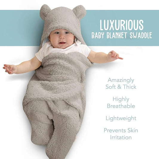 BlueMello Swaddle Blanket | Ultra-Soft Plush Essential for Infants 0-6 Months | Receiving Swaddling Wrap Grey | Ideal Newborn Registry and Toddler Boy Accessories | Perfect Baby Girl Shower Gift