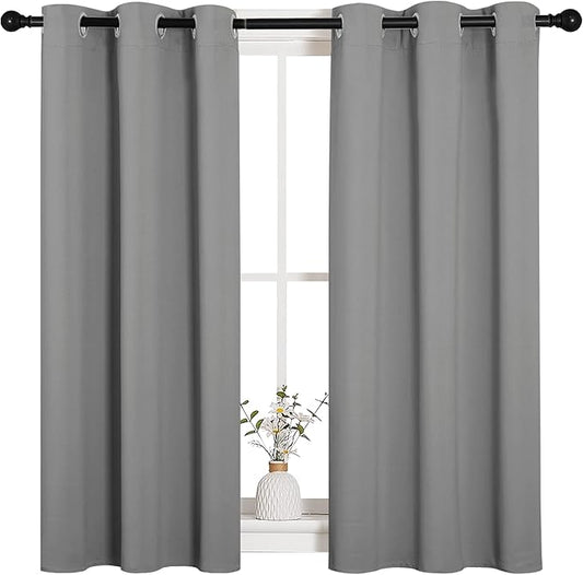 NICETOWN Silver Grey Blackout Curtain Panels for Bedroom, Thermal Insulated Grommet Top Blackout Draperies and Drapes for Basement (2 Panels, W34 x L45-inch)