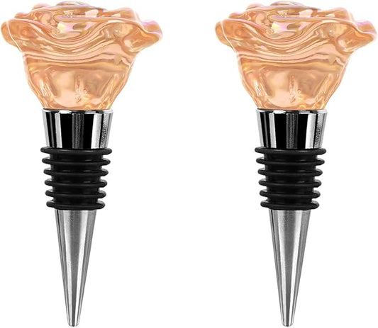 SHIDOW Rose Wine Bottle Stopper, Wine Bottle Stopper Rose Gold, Holiday Party, Wedding Birthday Party Decor Wine Stoppers Wine Lovers Funny Gifts, Wedding Bridal Shower Supplies (2 Pcs, Rose Gold)