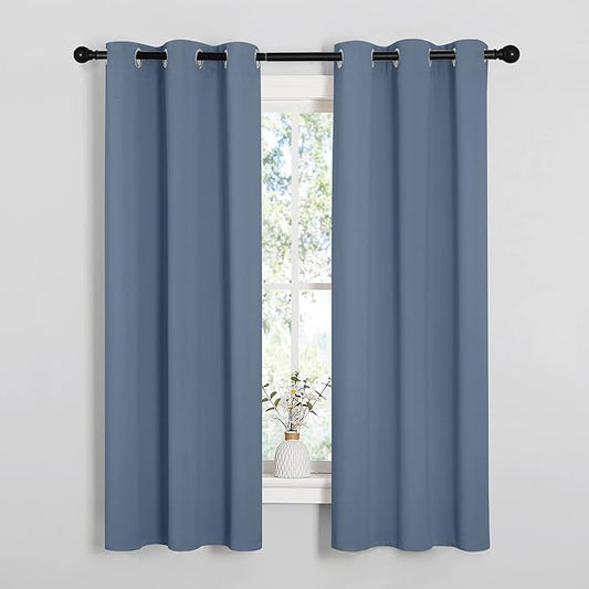NICETOWN Kitchen Curtains Blackout Curtains & Drapes, Thermal Insulated Grommet Top Window Treatment Curtain Panels for Cupboard, Small Window (Stone Blue, 34" Wide x 63" Long, Set of 2)