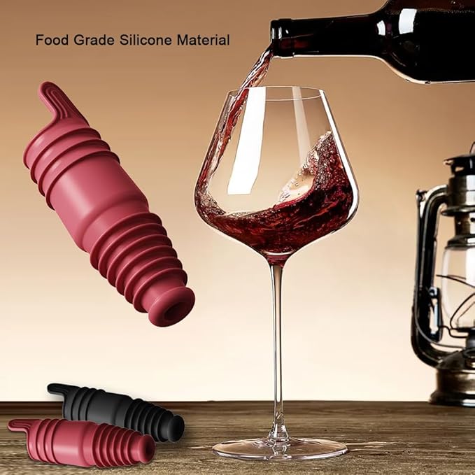 Silicone Wine Stopper Reusable Wine Bottle Stopper, 8Pcs Champagne Stoppers for Bottles, Food Grade Rubber Wine Stoppers for Wine Bottles (Black+Red)