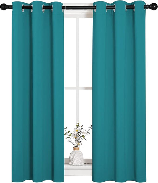 NICETOWN Room Darkening Curtains 45 inch Length 2 Panels, Thermal Insulated Grommet Blackout Curtains for Modern Casual Elegant Bedroom Kids Room Theme Decoration (Peacock Teal, 2 Pieces, W29)