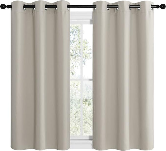 NICETOWN Kitchen Curtains for Decoration, Thermal Insulated Grommet Room Darkening Draperies/Panels for Laundry (Natural, 2 Panels, W42 x L50 inches)