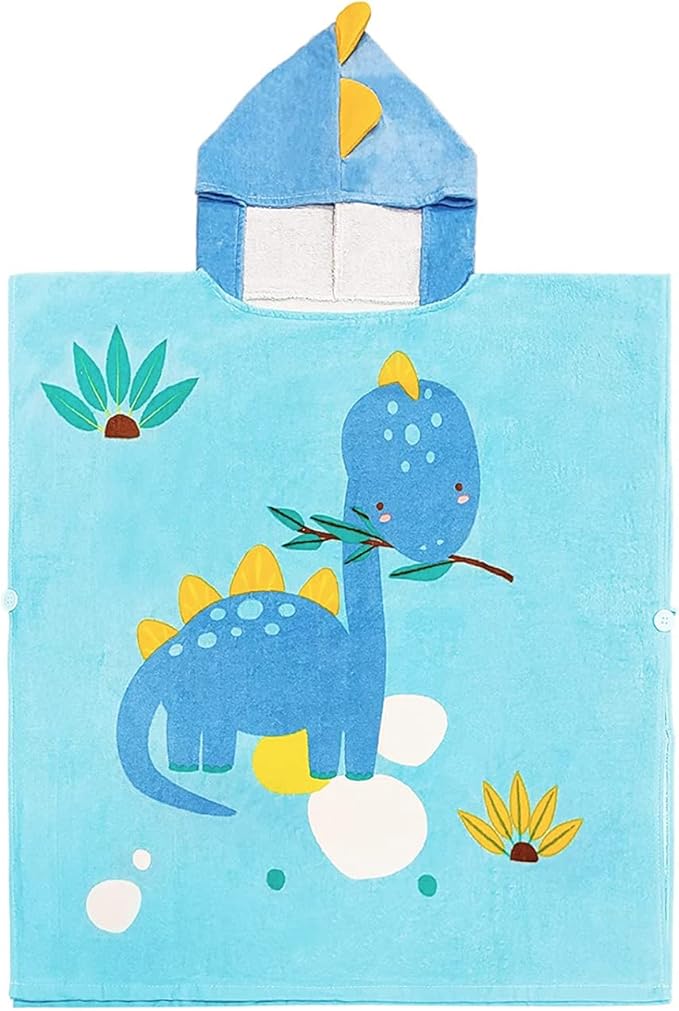 Kids Hooded Beach Bath Towel Poncho Robe Cotton Animal Pattern Children Toddler Wrap Swimming Pool Towel for Boys Girls, 23.6" x 23.6"