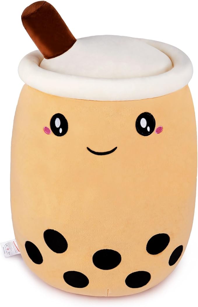Niuniu Daddy Boba Plushies, 27.6 inches Jumbo Brown Bubble Tea Plush Toy with Big Eyes, Giant Soft Squishy Milk Tea Food Stuffed Animals for Kids, Huge Kawaii Cuddle Pillow