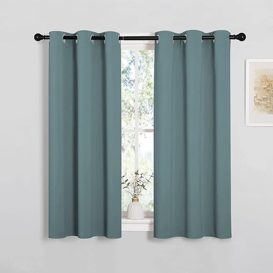 NICETOWN Modern Blackout Curtains Noise Reducing, Thermal Insulated and Privacy Room Darkening Drape Panels for Boy's Guest Room Door Small Short Window (Greyish Blue, 2 Panels, W34 x L45 -Inch)