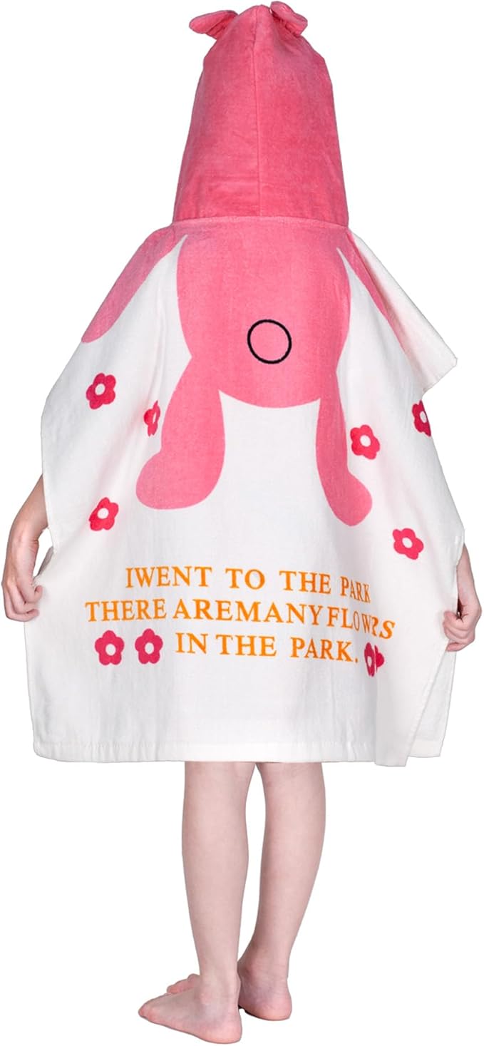 Toddler Bath Towel Hooded - Cotton Kids Beach Towel 24"x24" for Ages 1 to 5, Toddler Towels with Hood Snaps, Soft Terry Poncho Towel as Pool Swim Cover Ups for Girls Boys (Bunny Pink)
