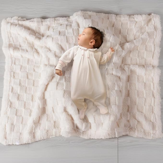 Soft Checkered Baby Blankets for Unisex Girls or Boys Breathable Gender Neutral Nursery Double Layer Blankets with Dotted Backing for Newborn Toddlers (30” X 40”)