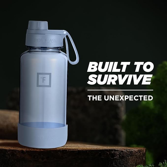 IRON °FLASK Clear Tritan Trekker Water Bottle with Chug Lid & Rubber Boot - Leak Proof & Lightweight for Gym, Hiking, Sports - Dishwasher Safe, BPA Free Plastic - Stormy Blue, 32 Oz