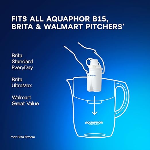 AQUAPHOR Ideal 7-Cup Water Filter Pitcher - Black with 1 x B15 Filter - Fits in The Fridge Door - Reduces Limescale and Chlorine - Ideal for Seven Cups