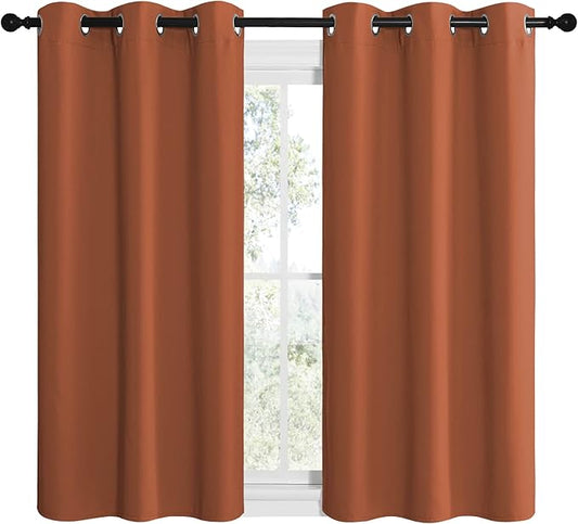 NICETOWN Bedroom Halloween Curtains 48 inches Long, Burnt Orange Privacy and Thermal Insulated Blackout Drapes for Windows (1 Pair, 42 inches Wide)