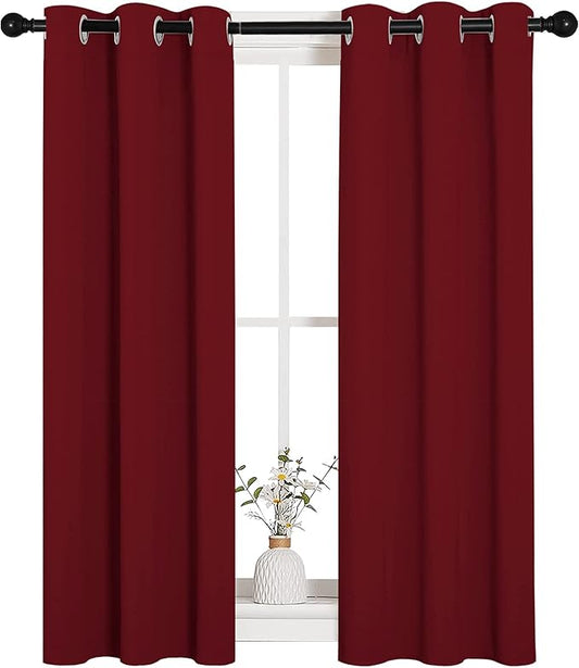 NICETOWN Christmas Burgundy Window Curtains Blackout Drapes, Thermal Insulated Solid Grommet Blackout Curtains/Draperies for Living Room (1 Pair, 29 by 45 inches, Burgundy Red)
