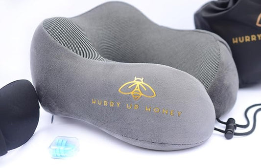 Travel Neck Pillow Memory Foam with Velvet Cover for Relaxing Journeys - Neck Pillow for Airplane,Car,Bus,Train,Comfortably Head Supports, Portable and Washable (Gray)