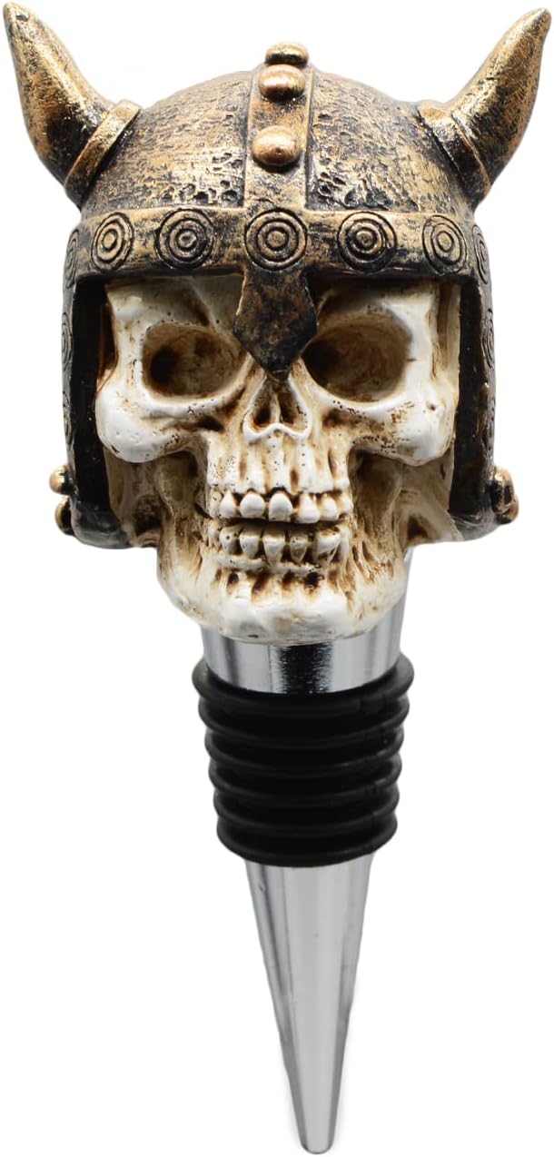 Wine Bottle Stopper Horns Helmet Viking Skull Decorative Beverage Wine Cork for Man Housewarming Gift,Christmas,Thanksgiving,Bronze
