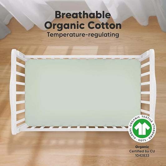 2-Pack Organic Crib Sheets for Boys, Girls - Jersey Fitted Crib Sheet, Baby Crib Sheets Neutral, Crib Mattress Sheet, Cotton Crib Sheets, Breathable Crib Sheet, Baby Mattress Sheets (Sage)
