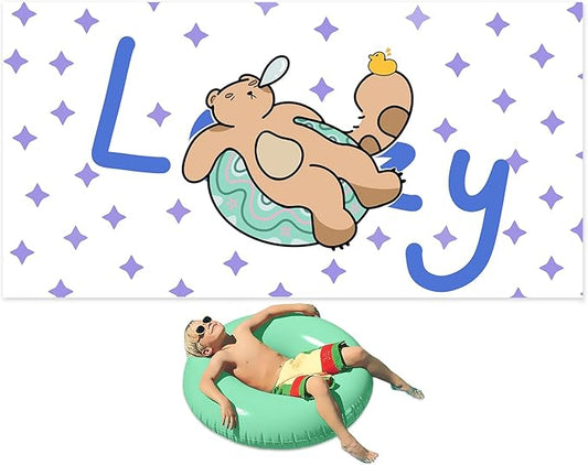 Cleanbear Kids Beach Towel - Cute “Lazy” Bear with Long Tail Design, Soft and Absorbent, Perfect for Bath, Pool, and Beach