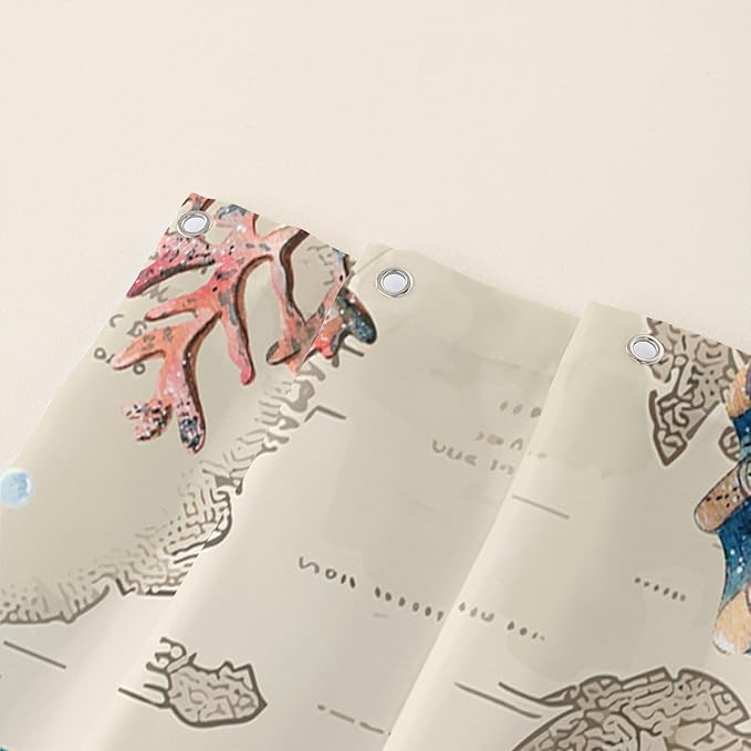 AILONEN Sea Turtle Shower Curtain, Retro World Map Voyage Coast Ocean Bath Curtain,Sea Turtle Bathroom Curtain Decor,Boys Adults Polyester Waterproof 48" W*72" H Shower Curtain (12 Hooks)