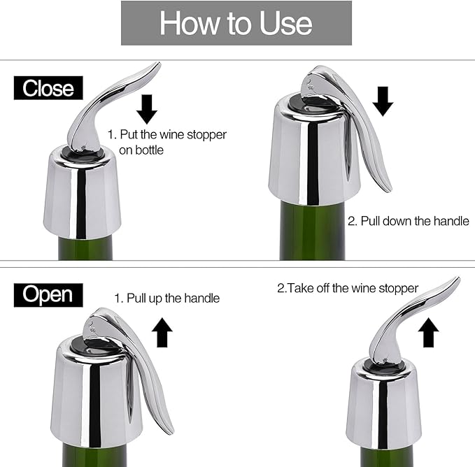 6Pcs Plastic Wine Stoppers, Reusable Wine Bottle Stopper with Silicone Seal, Wine Saver and Decorative Bottle Sealer, Beverage and Wine to Keep Fresh (Silver)