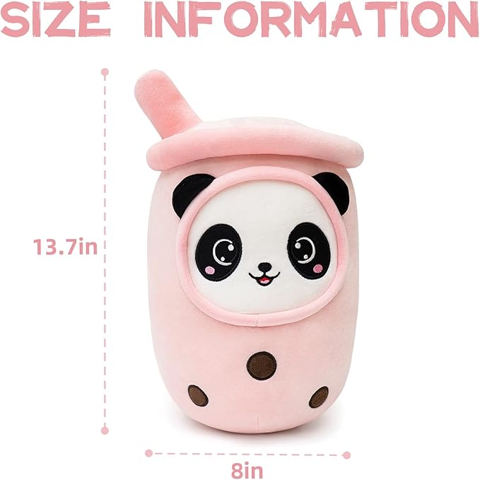 Niuniu Daddy Boba Plushies with Panda Face-13.7inches Large Pink Cream Bubble Tea with Straw Stuffed Animals-Soft Kawaii Milk Tea Cup Plush Toy Pillow for Kids-Machine Washable