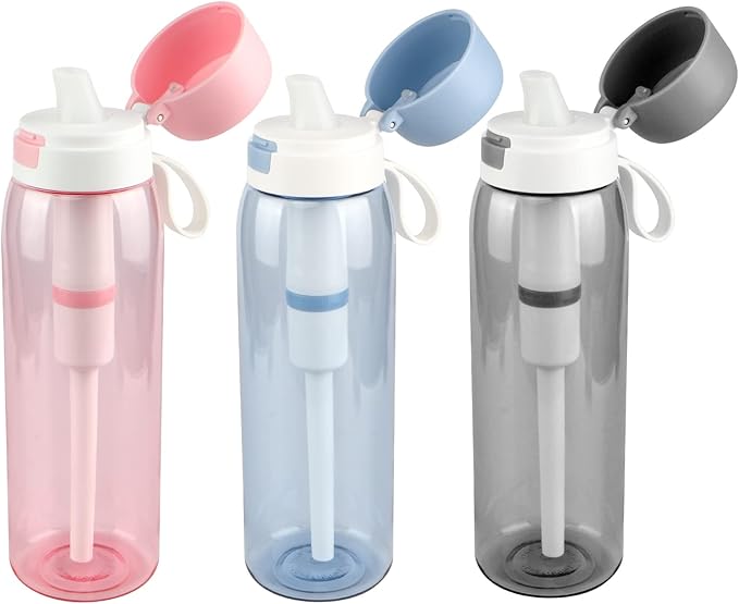 CoolWAY Filter Water Bottle with Ahlstrom Nanofiber Filter,BPA-Free Tritan Plastic,Portable Water Bottle for Camping,Hiking, Backpacking,Travel, Adventure and Emergency,Replaceable Filter (26OZ,BLUE)