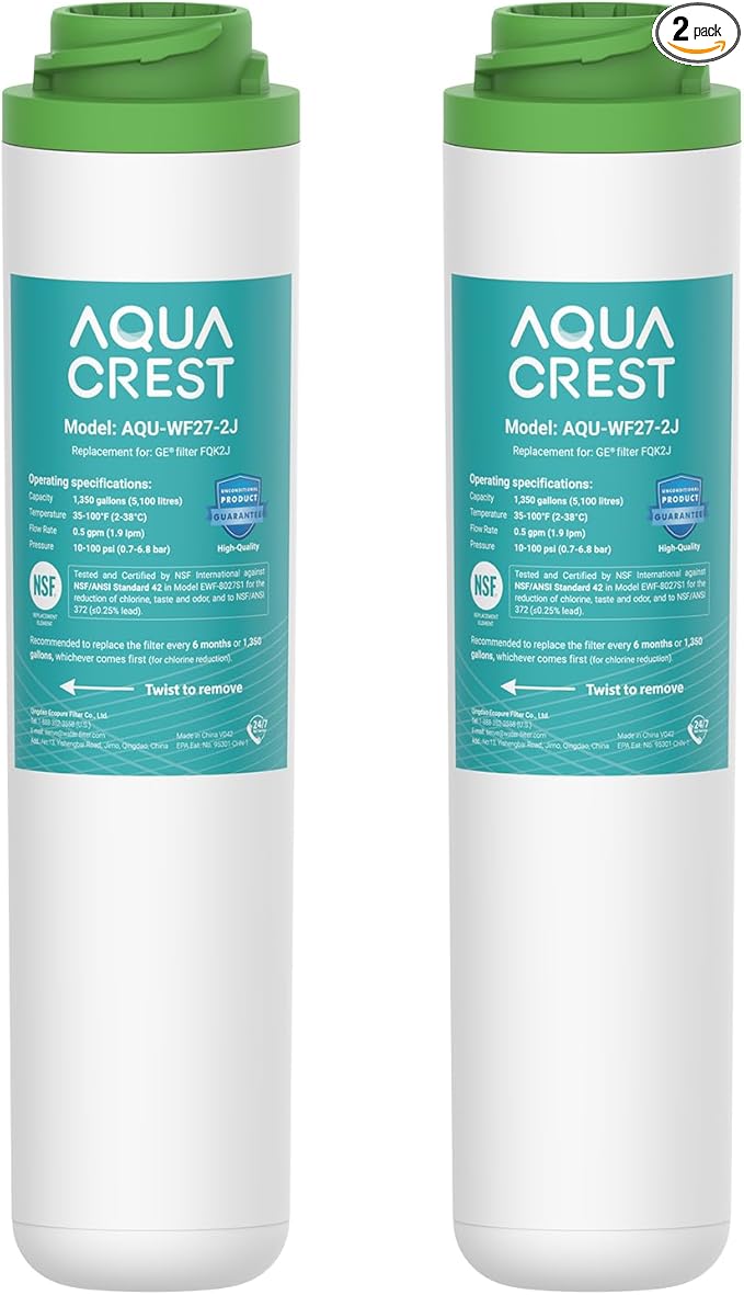 AQUACREST FQK2J Under Sink Water Filter, Replacement for GE FQK2J, FQK1K, 1320 Gallons Dual Flow Drinking Water Replacement Filters (2 Count)