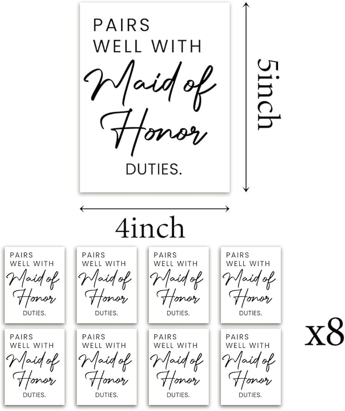 8 Pcs Maid of Honor Wine Labels, Bridesmaid Proposal Gifts, Wedding Engagement Gift for Maid of Honor Bridesmaid Wine Label, Pairs Well with Maid of Honor Duties Wine Bottle Stickers Labels
