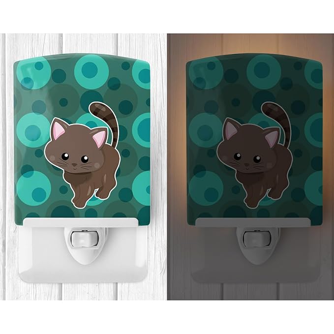 Caroline's Treasures BB6885CNL Polkadot Kitten Cat Ceramic Night Light Compact, UL-Certified, Ideal for Bedroom, Bathroom, Nursery, Hallway, Kitchen, 6x4x3, Multicolor