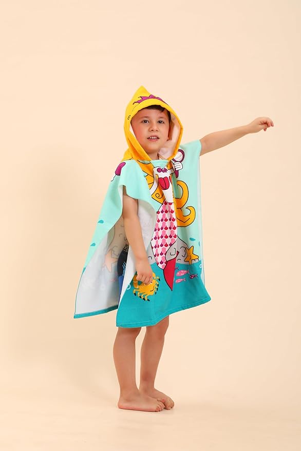 Mermaid Hooded Towels for Kids, Kids Beach Towels for Boys/Girls, Swimming Towels/Towel Robes/Wearable Towels/Pool Towels for Kids 2-10, Poncho Beach Towels for Kids, Hooded Beach Towels for Toddler