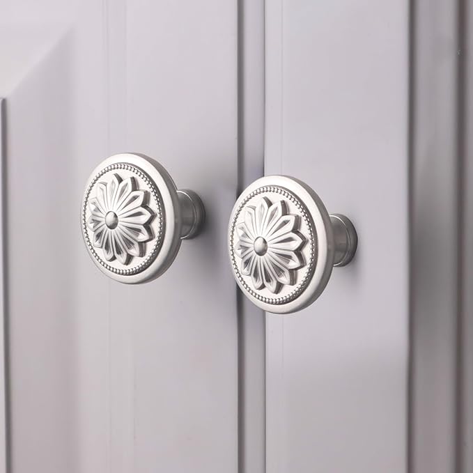 4 Pack Brushed Nickel Cabinet Hardware Knobs Round, 1-2/5"Satin Nickel Knobs Handles for Kitchen Cabinets and Drawers Nickel Drawer Knobs Dresser Knobs