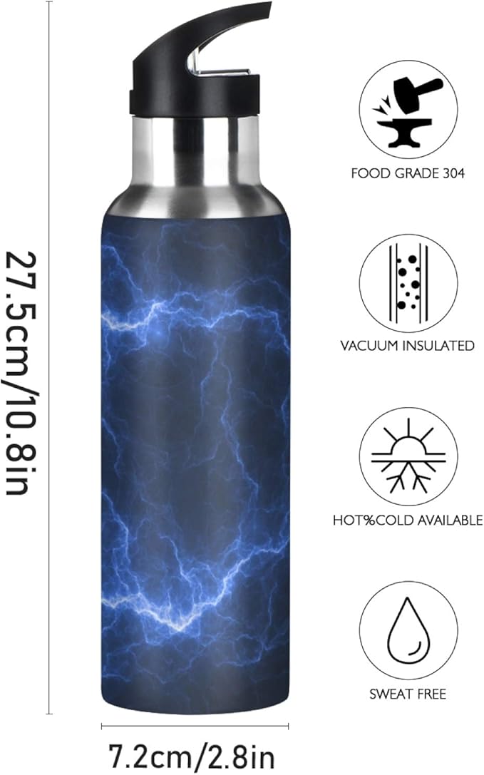 Qilmy Black and White Leopard Water Bottle Vacuum Insulated Stainless Steel Water Bottles with Straw Lid Leakproof Wide Mouth Water Flask for Fitness Outdoor Sports, 20 oz