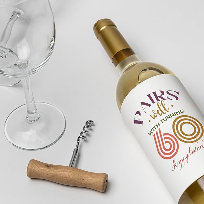 8 Pcs 60th Birthday Gifts for Women Men Wine Labels, Happy 60th Birthday Party Decorations Gifts for Women Men Wine Bottle Stickers, 60 Year Old Birthday Gifts for Women Men Wine Bottle Labels