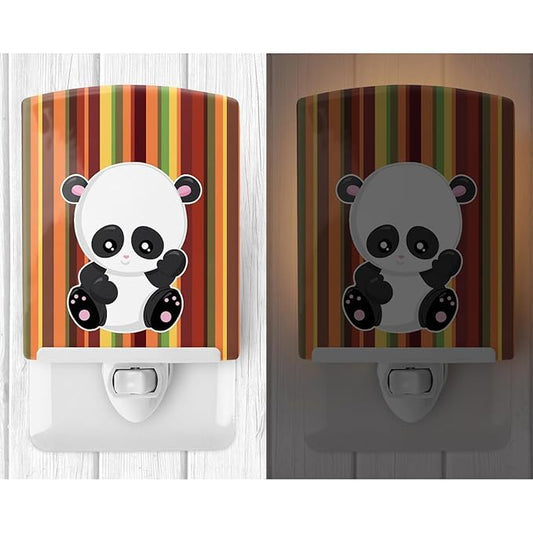 Caroline's Treasures BB6802CNL Striped Panda Ceramic Night Light Compact, UL-Certified, Ideal for Bedroom, Bathroom, Nursery, Hallway, Kitchen, 6x4x3, Multicolor