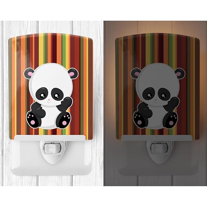 Caroline's Treasures BB6802CNL Striped Panda Ceramic Night Light Compact, UL-Certified, Ideal for Bedroom, Bathroom, Nursery, Hallway, Kitchen, 6x4x3, Multicolor