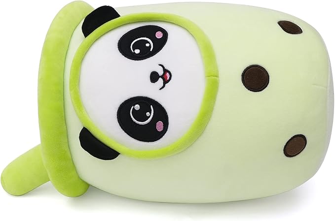 Niuniu Daddy Boba Plushies with Panda Face-13.7inches Large Green Cream Bubble Tea with Straw Stuffed Animals-Soft Kawaii Milk Tea Cup Plush Toy Pillow for Kids-Machine Washable