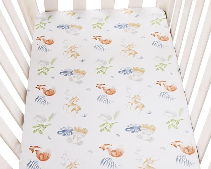 Bassinet Sheets Compatible with Graco Pack ‘n-Play Dome LX Bassinet (not Playard), 2 Pack, 100% Jersey Knit Cotton 190GSM, Ultra Soft Breathable, Fox Deer and Elephant