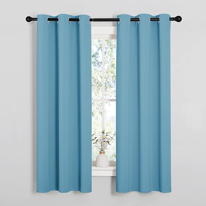 NICETOWN Thermal Insulated Curtains Blackout Draperies, Window Treatment Solid Grommet Room Darkening Drape Panels for Bedroom (Teal Blue, Set of 2 Panels, 34 by 63 inches Long)