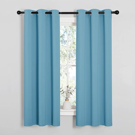 NICETOWN Thermal Insulated Curtains Blackout Draperies, Window Treatment Solid Grommet Room Darkening Drape Panels for Bedroom (Teal Blue, Set of 2 Panels, 34 by 63 inches Long)