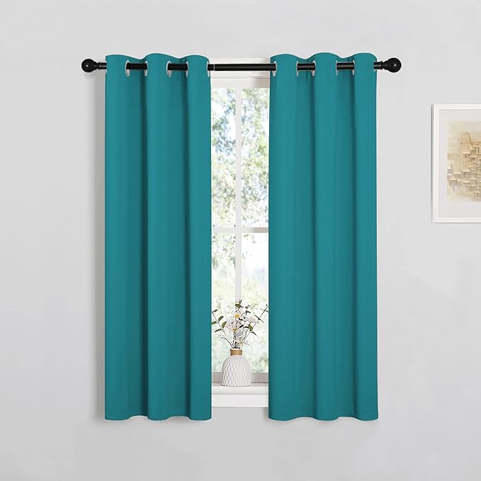 NICETOWN Room Darkening Curtains 45 inch Length 2 Panels, Thermal Insulated Grommet Blackout Curtains for Modern Casual Elegant Bedroom Kids Room Theme Decoration (Peacock Teal, 2 Pieces, W29)