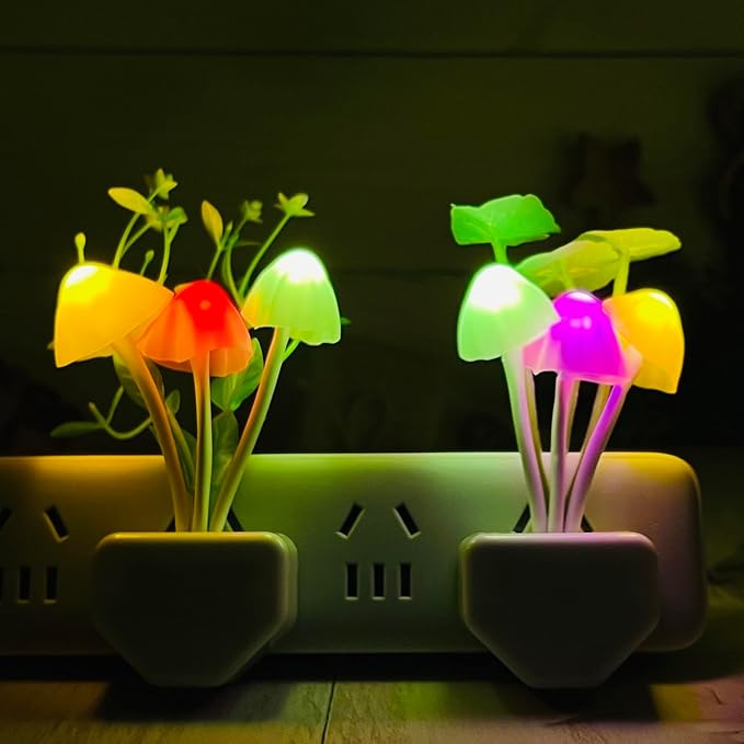 Smart Dusk to Dawn Sensor Led Night Light, 0.6W Multi-Color Changing Plug-in Mushroom Dream Bed Nightlight, Funny Energy Efficient Wall Lamp Flower Novelty Gifts for Nursery, Baby, Kids, Adults