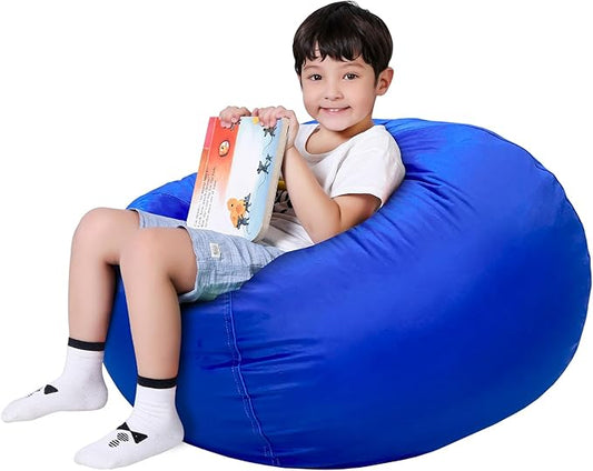 Lukeight Stuffed Animal Storage Bean Bag Chair Cover for Kids, Zipper Beanbag Chair Cover for Organizing Toddler and Kids' Rooms Plush Toys (Solid Blue, Large)