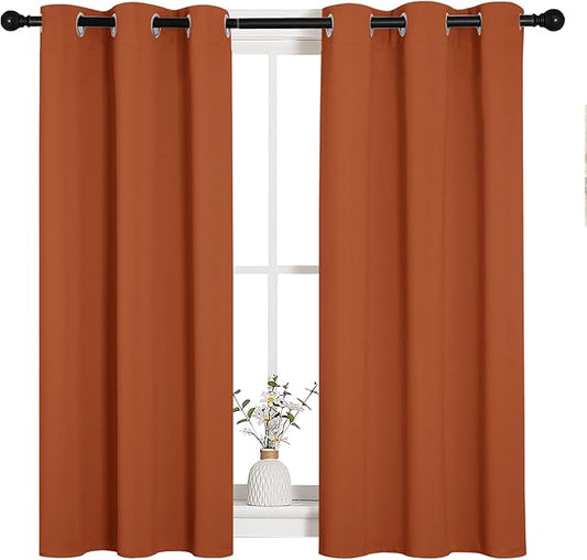 NICETOWN Halloween Window Curtains Blackout Drapes, Thermal Insulated Christmas Decorative Blackout Curtains/Draperies for Laundry Room (One Pair, 34 by 45-inch, Burnt Orange)