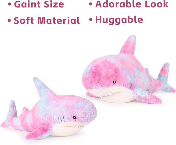 MorisMos Giant Shark Stuffed Animal, Chubby Shark Pillow Baby Shark Plush Toy Shark Toys Cute Stuffed Shark Plush Big Shark Plush Pillow for Kids, Purple, 40in