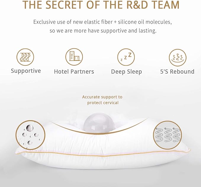 Bed Pillows for Sleeping Queen Size Set of 2, Cooling Pillow 2 Pack for Side Back and Stomach Sleepers Down Alternative