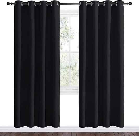 NICETOWN Halloween Blackout Curtain Panels 78 inches - Light Reducing Thermal Insulated Solid Grommet Blackout Curtains/Panels/Drapes for Living Room (Set of 2, 55 inches by 78 Inch, Black)