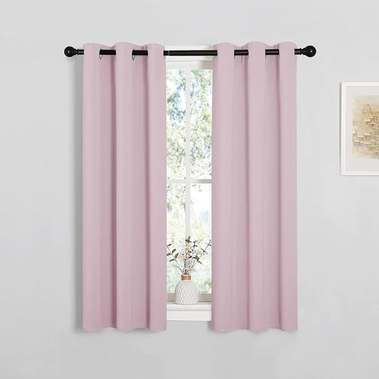 NICETOWN Blackout Curtain Panels for Girls Room, Nursery Essential Thermal Insulated Solid Grommet Top Blackout Drapes (Baby Pink=Lavender Pink, 1 Pair, 29 x 45 Inch)