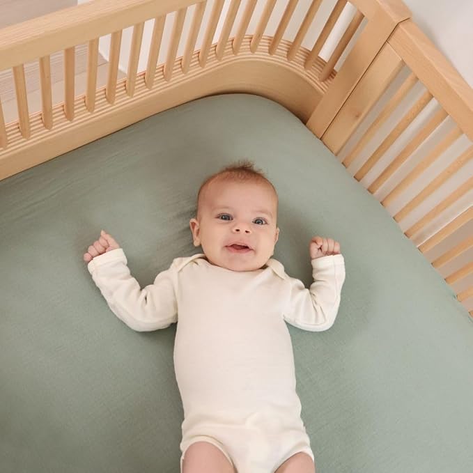 Denmark - Super Soft Muslin Mini Crib Sheets - 24'' x 38'' - 100% Organic Baby Crib Sheets for Boys and Girls (Roman Green)