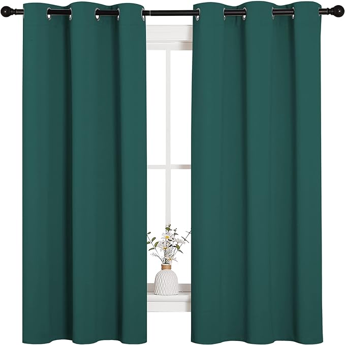 NICETOWN Thermal Insulated Solid Grommet Blackout Curtains/Drapes/Panels for Dining Room (Hunter Green, 1 Pair, 42 by 63-Inch)