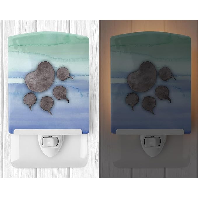 Caroline's Treasures BB7356CNL Cat Paw Watercolor Ceramic Night Light Compact, UL-Certified, Ideal for Bedroom, Bathroom, Nursery, Hallway, Kitchen, 6x4x3, Multicolor