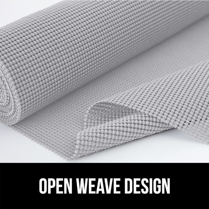 Gorilla Grip powerGRIP Drawer Shelf and Cabinet Liner, Thick Strong Hold, Non-Adhesive Liners Protect Kitchen Cabinets and Cupboard, Bathroom Drawers, Easy Install, Breathable Mat, 20" x20' Light Gray